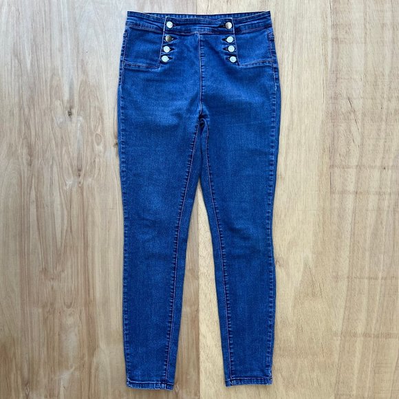 FOREVER 21 DOUBLE BUTTON FLY Women’s High Rise Medium Wash Denim Jeans sz 28 - Picture 2 of 10